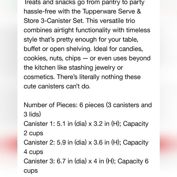 Tupperware 6-PC Serve & Store Food Storage Canister Set- Pink Punch - Picture 6 of 9